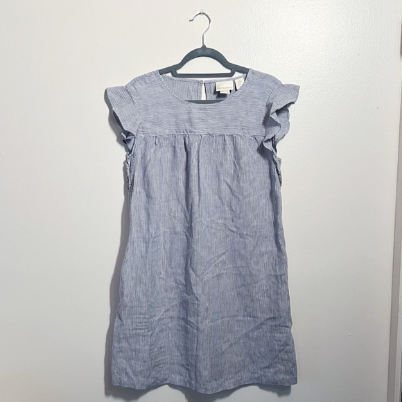 Cynthia Rowley Dresses & Skirts - Cynthia Rowley Linen Blue and White Stripped Scoop Neck Flutter Sleeve Dress